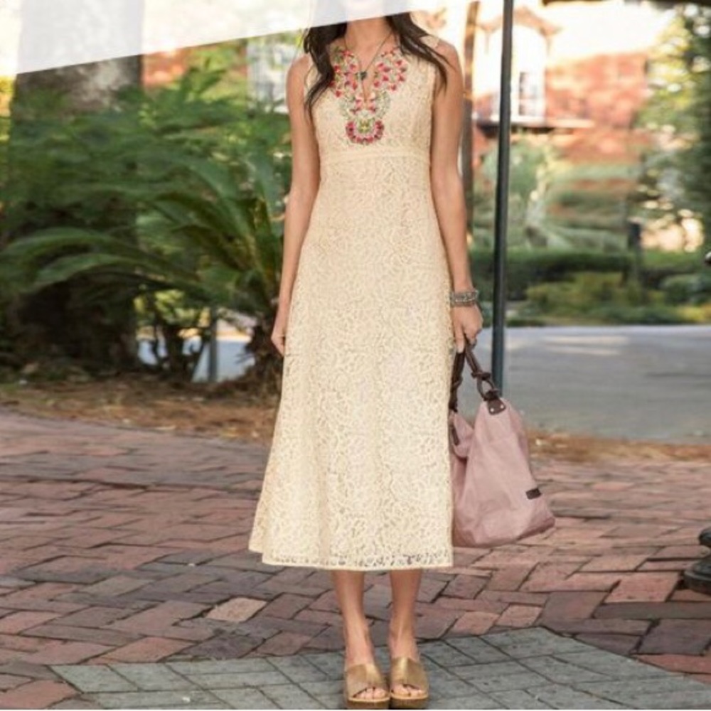 Sundance Cream Lace Embroidered MIDI Dress